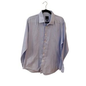 David Donahue Mens Trim Fit Dress Shirt Light Blue Long Sleeve Spread Collar16.5